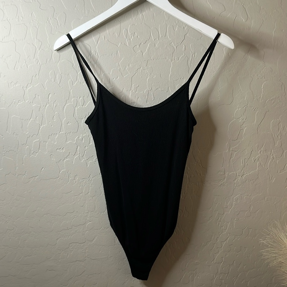 Black bodysuit ribbed material non-adjustable straps extra small